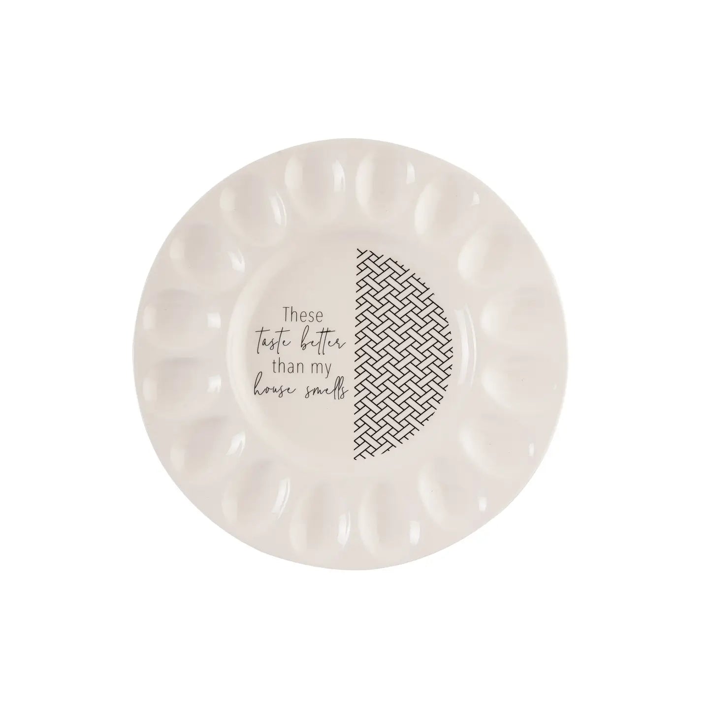 Tastes Better Egg Platter 12" Dolomite Black-White