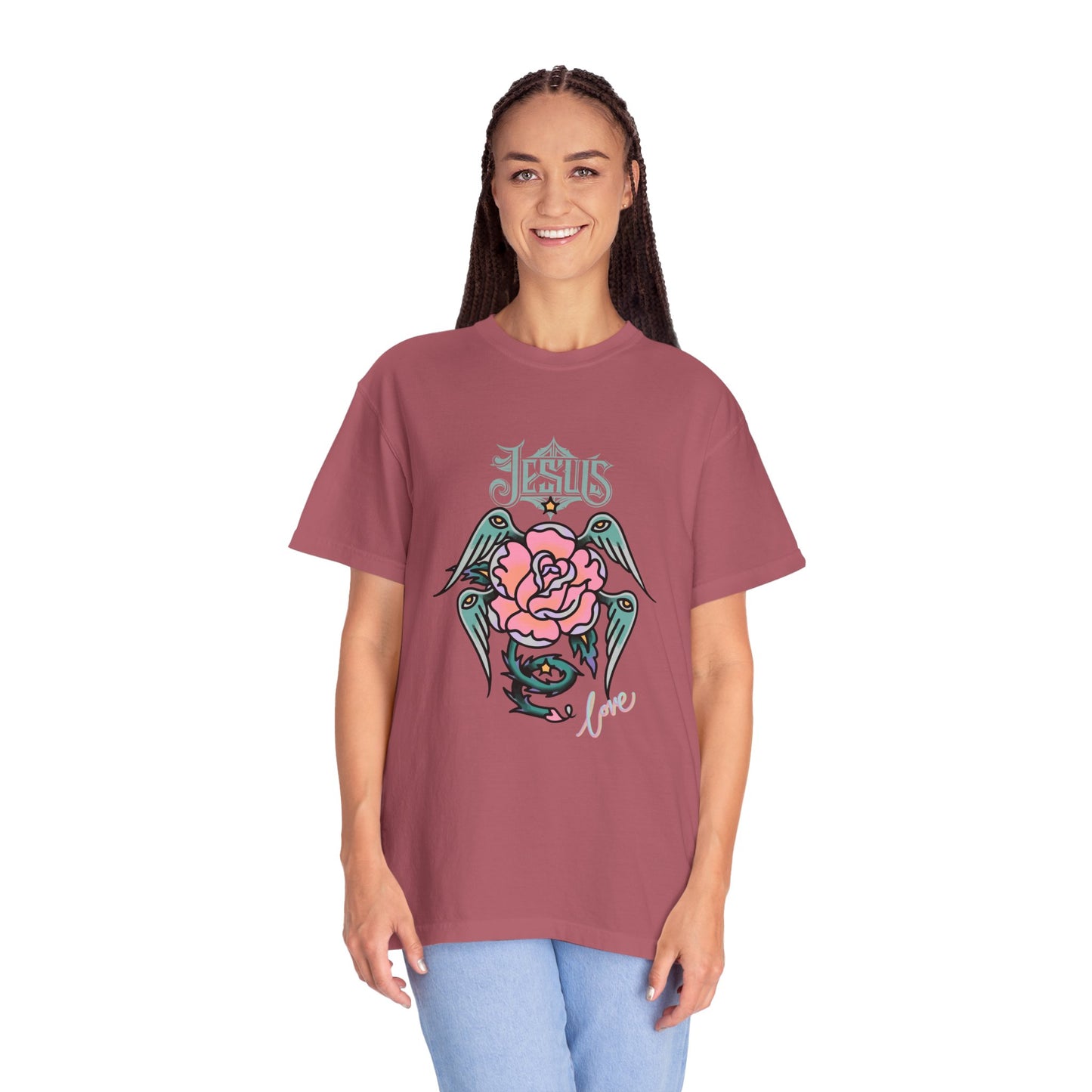 Rose & Wings Graphic T-Shirt — "Love" Vintage Tattoo Style