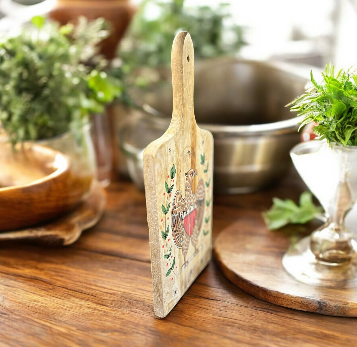 Vintage Hand-Painted Wooden Cutting Board – Folk Art American Eagle Tattoo Style