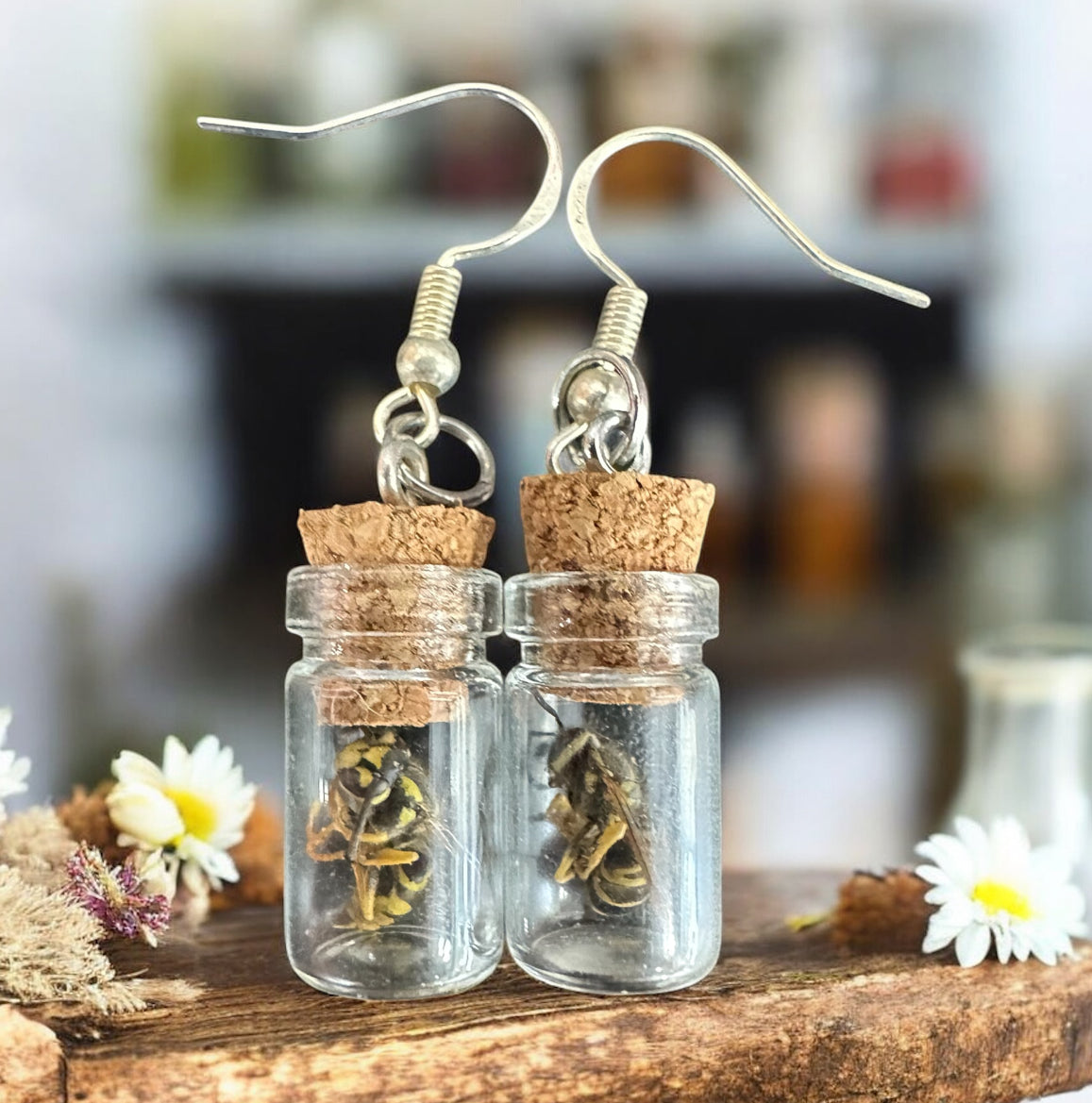“Nature’s Edge” Real Wasp Jar Earrings