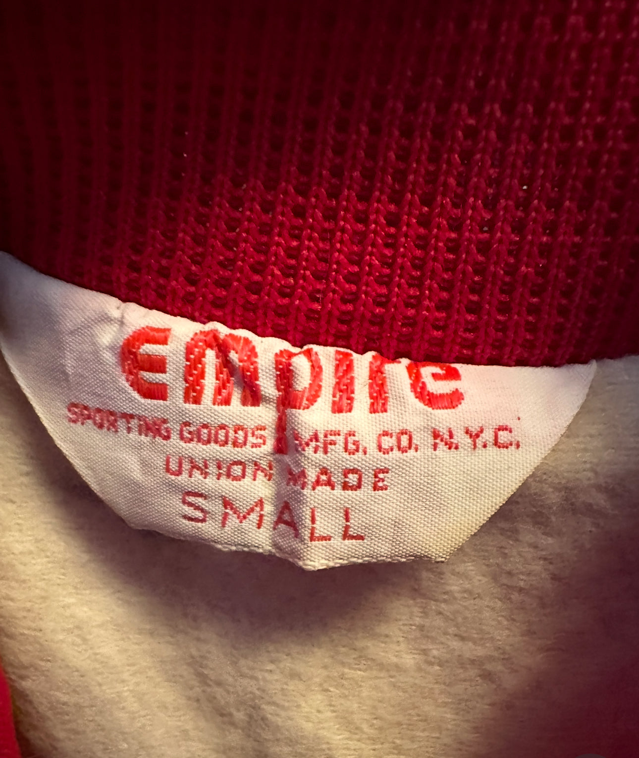 Vintage Empire Sporting Goods Red Satin Varsity Jacket – “Erin” Embroidered (Union Made, Small)