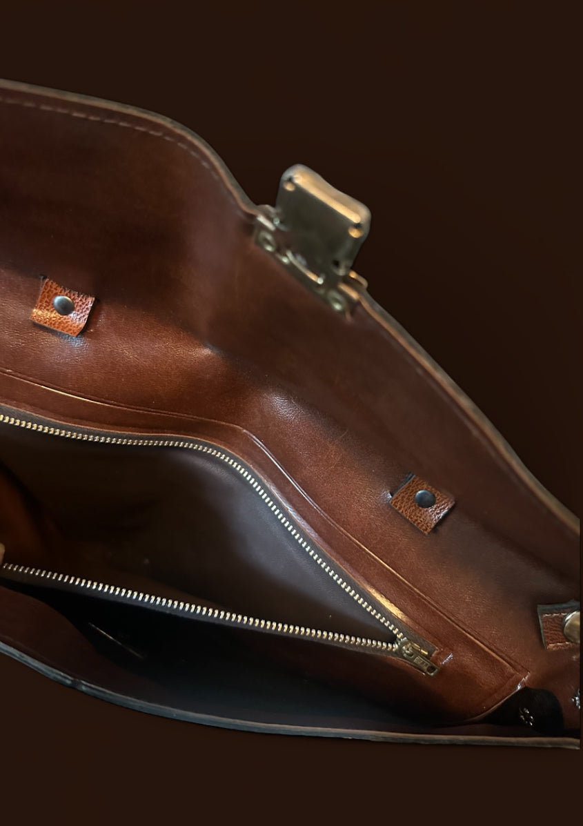 70's Vintage Tooled Leather Satchel Bag – Western Floral Design in Rich Chestnut Brown