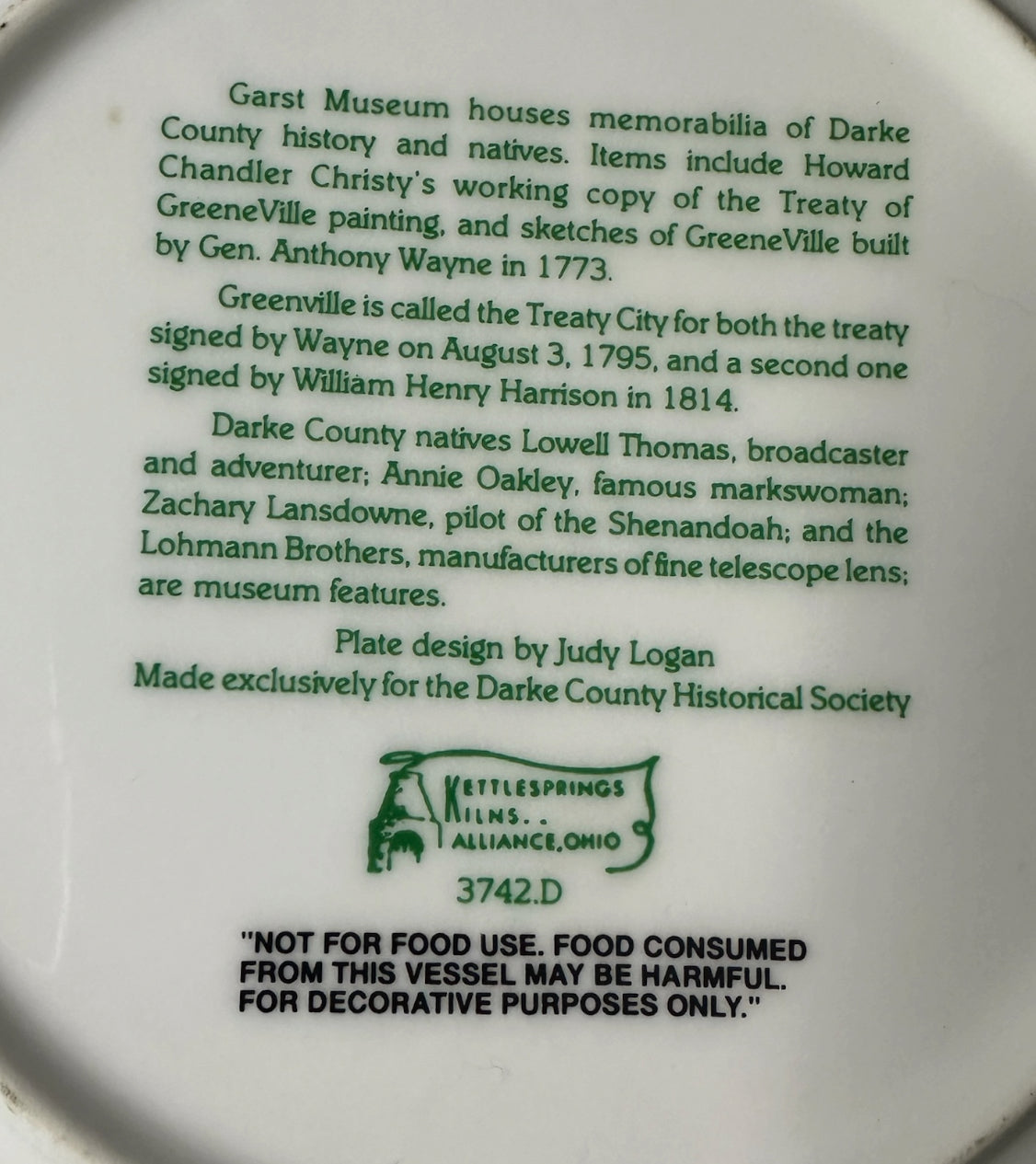 Vintage Garst Museum Greenville Ohio Collector Plate – Darke County Historical