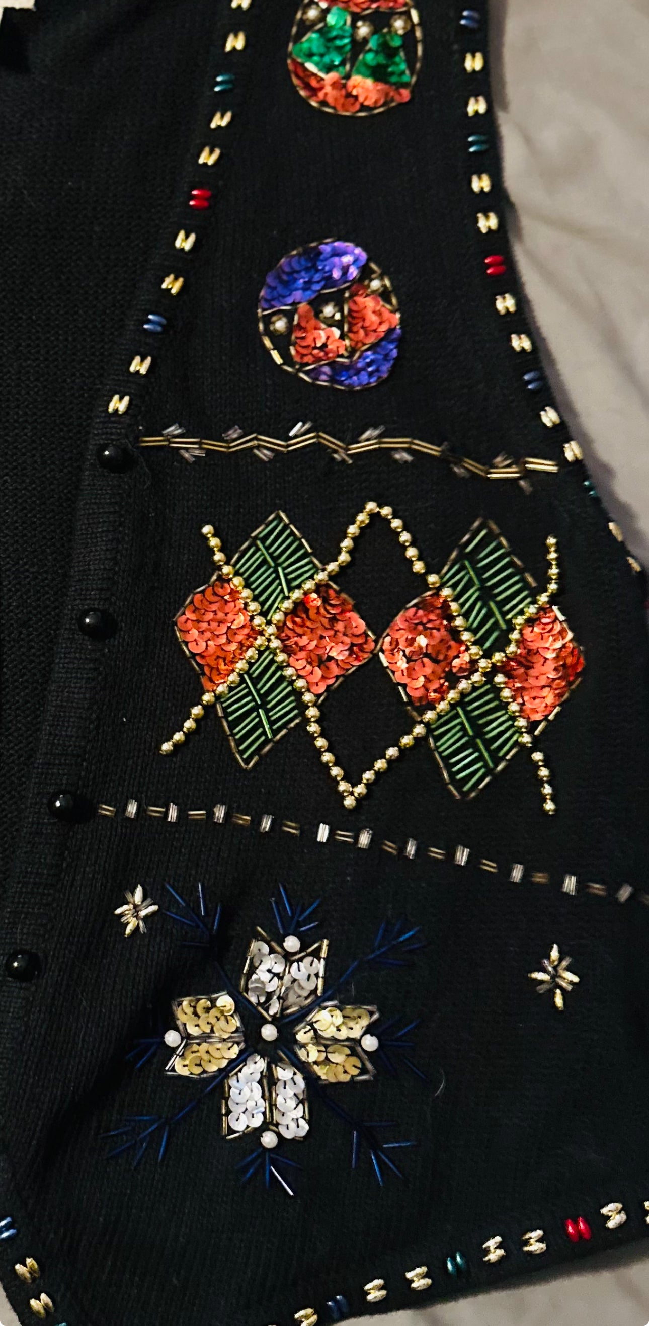 Vintage Yarnworks Beaded Christmas Vest- Med.