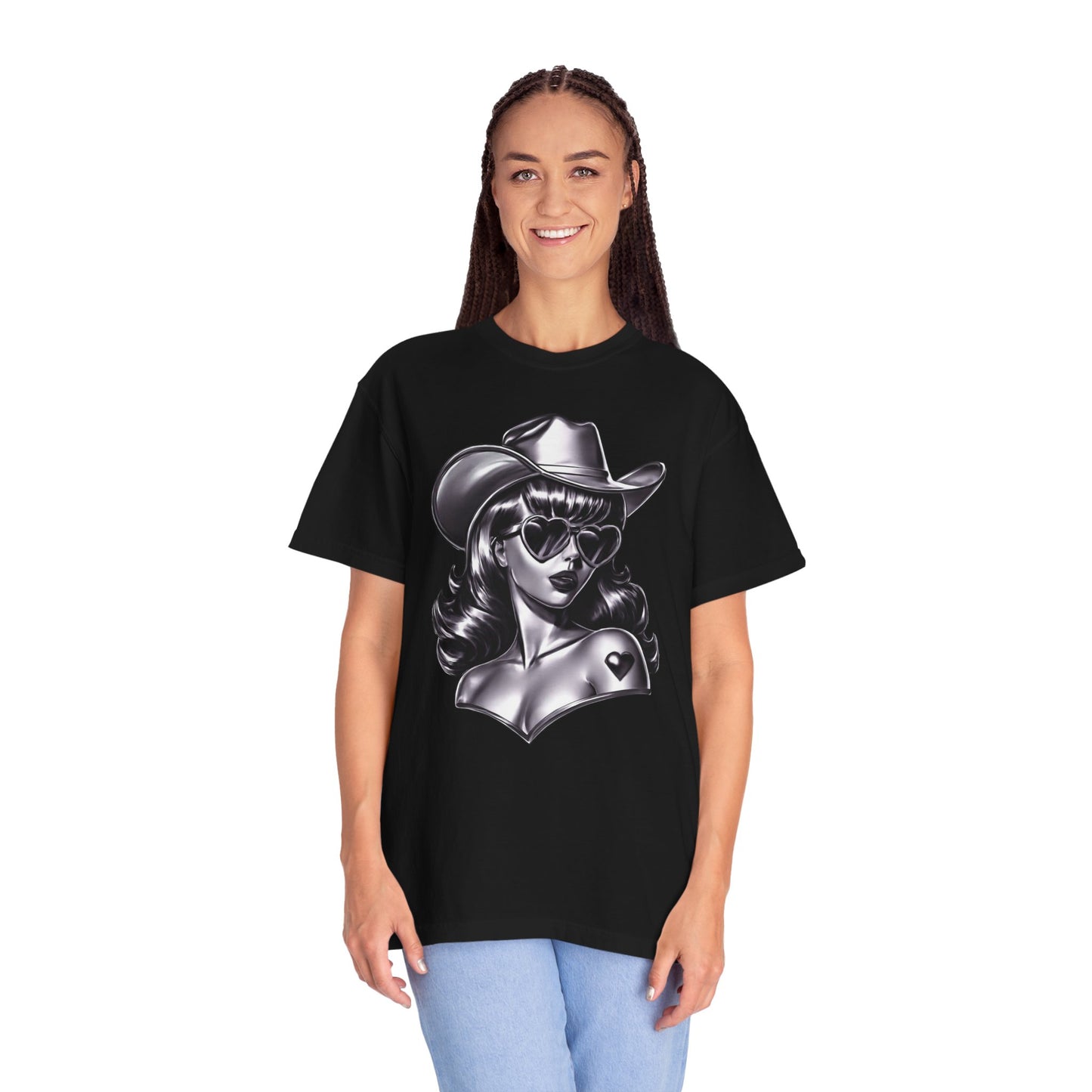 Cowgirl Pinup T-Shirt — Retro Black & White Cowgirl Graphic