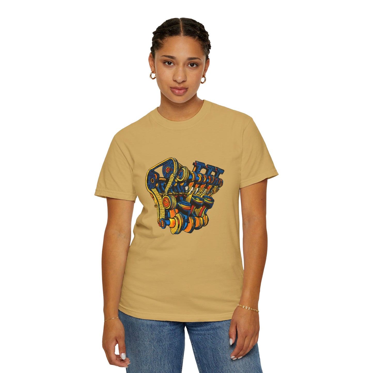 Engine V8 Illustration T-Shirt — Retro Automotive Mechanics Tee