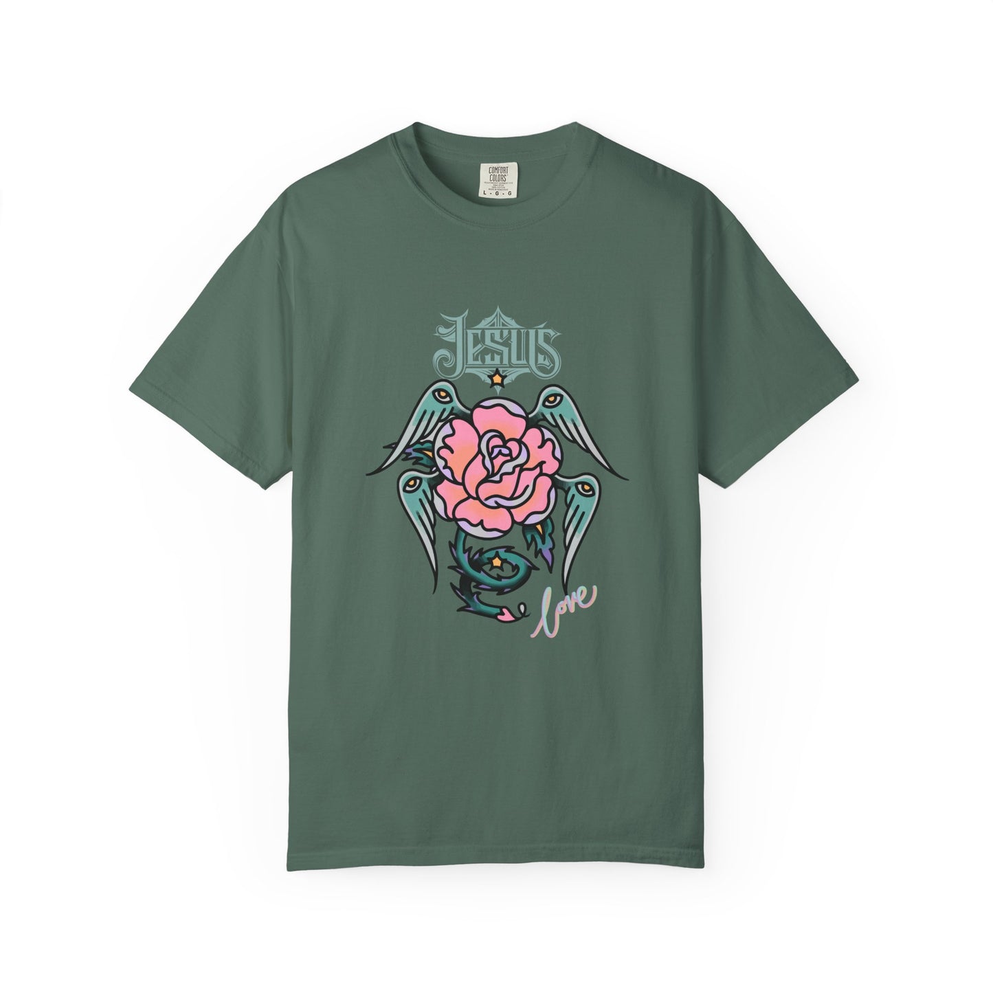 Rose & Wings Graphic T-Shirt — "Love" Vintage Tattoo Style