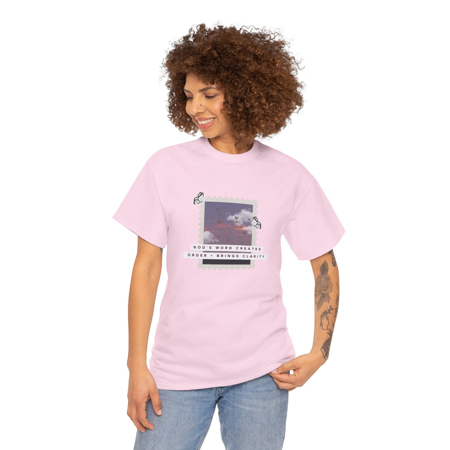 Vintage Cloud Photo Tee — "God's Word Creates, God's Works Display" Graphic T-Shirt