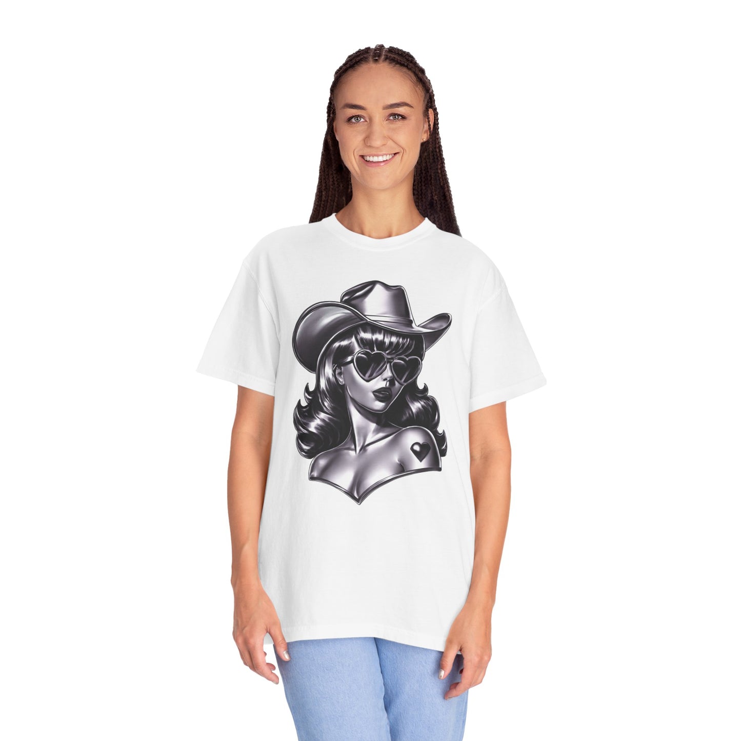 Cowgirl Pinup T-Shirt — Retro Black & White Cowgirl Graphic