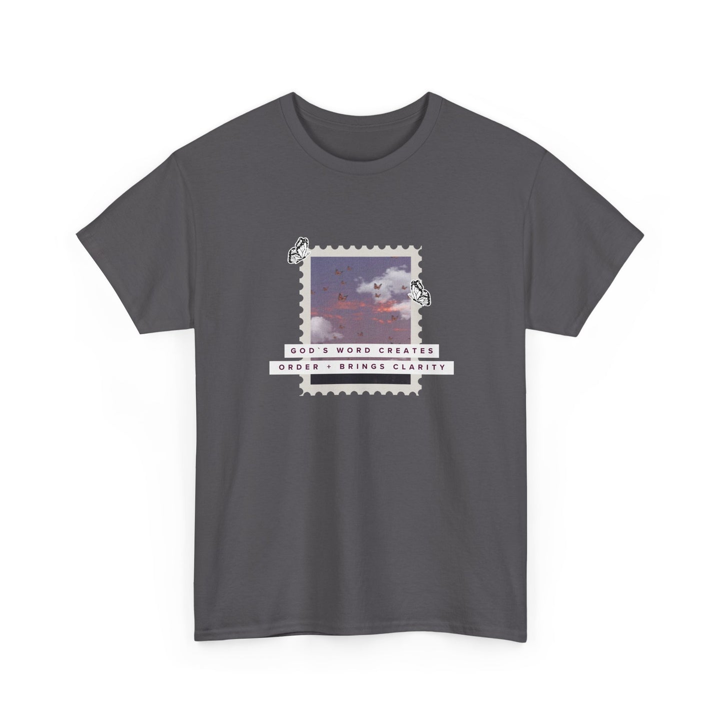 Vintage Cloud Photo Tee — "God's Word Creates, God's Works Display" Graphic T-Shirt