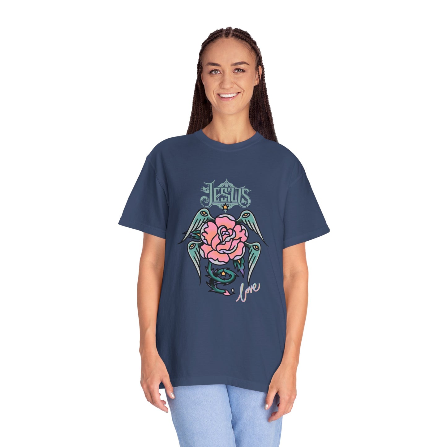 Rose & Wings Graphic T-Shirt — "Love" Vintage Tattoo Style