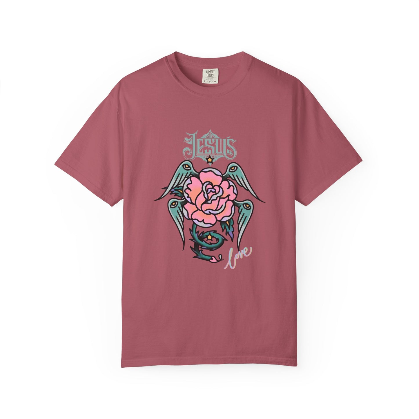 Rose & Wings Graphic T-Shirt — "Love" Vintage Tattoo Style
