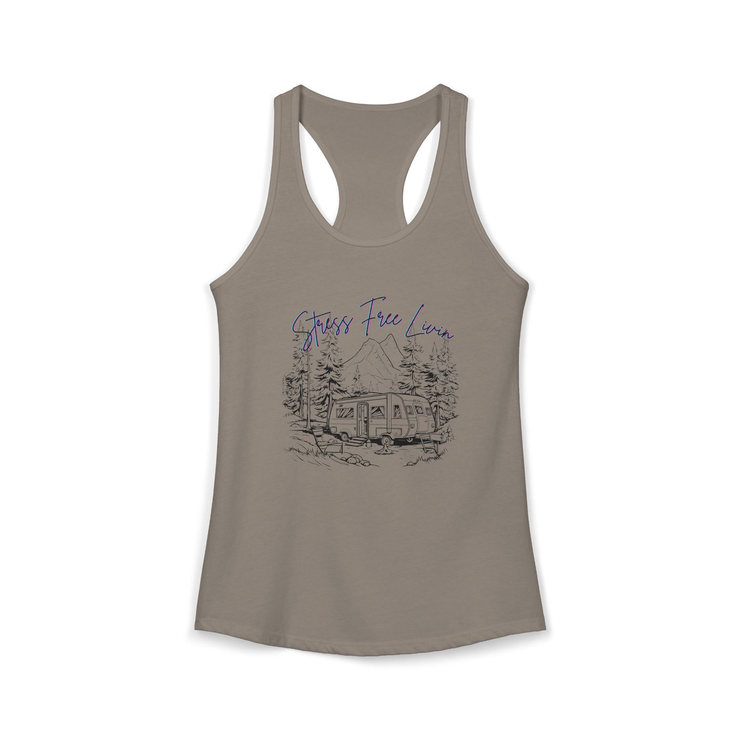Women's Ideal Racerback Tank "Stress Free Livin" Camping