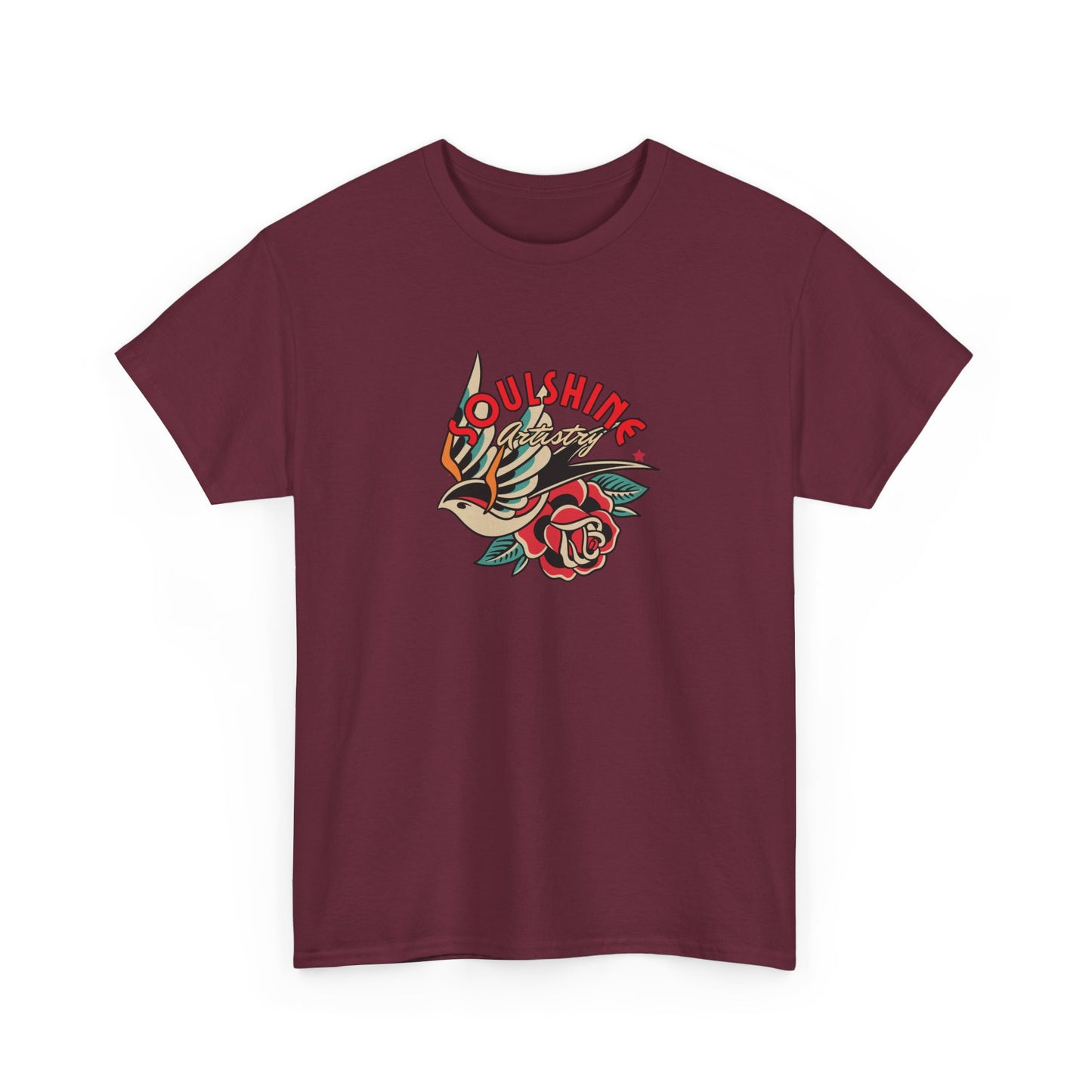 Sunshine Bird & Rose Graphic Tee - Retro Tattoo Style
