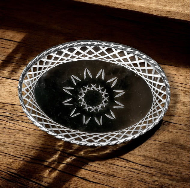 Vintage Blue Ribbon Belt Buckle – Oval Black Enamel with Silver Starburst, USA Made