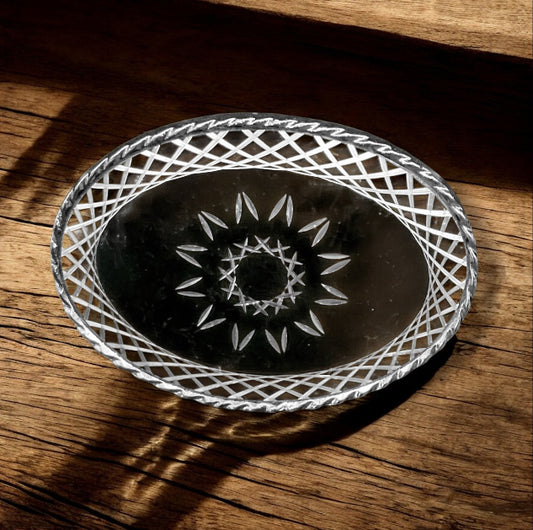 Vintage Blue Ribbon Belt Buckle – Oval Black Enamel with Silver Starburst, USA Made