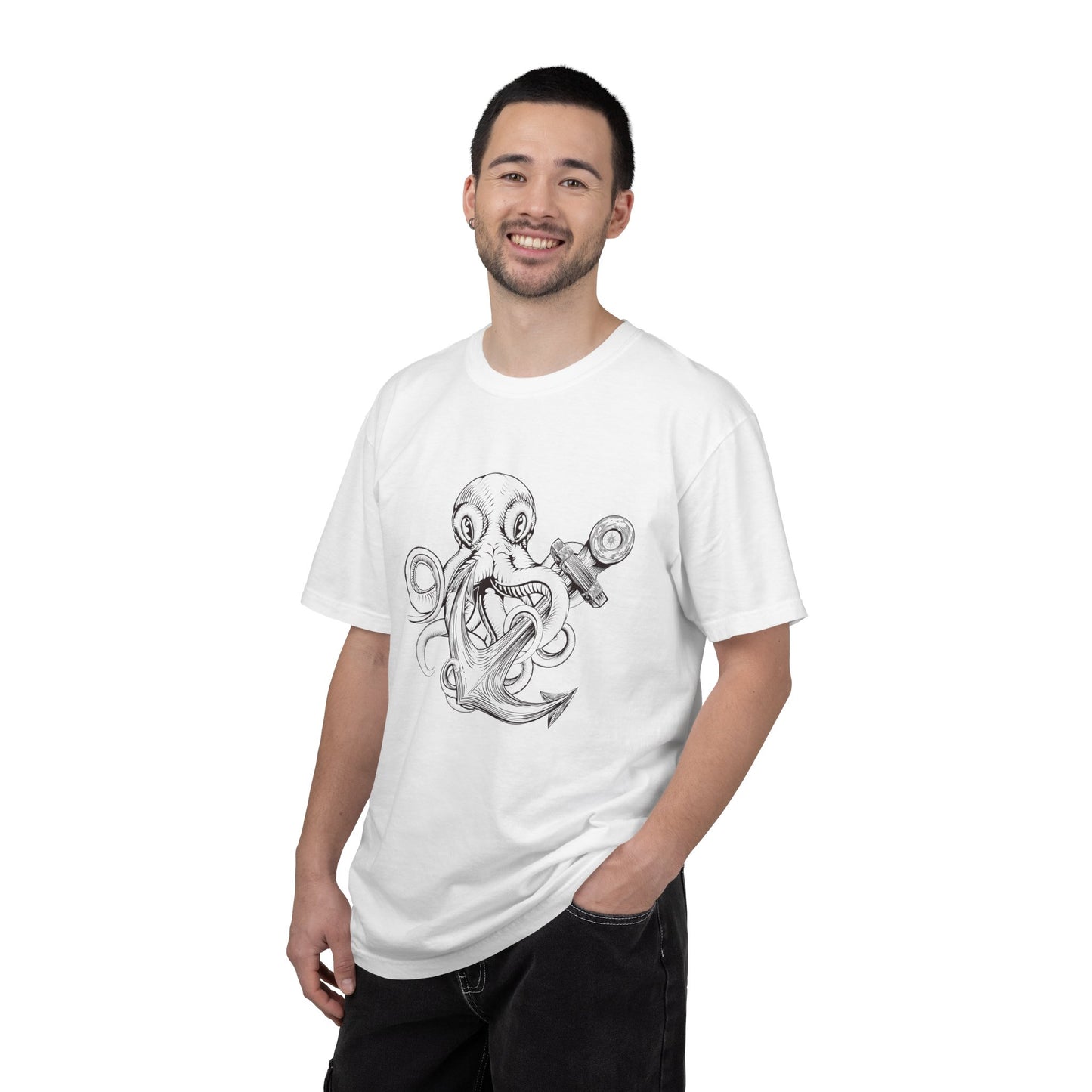 Octopus Anchor T-Shirt — Unisex Nautical Vintage Ink Illustration
