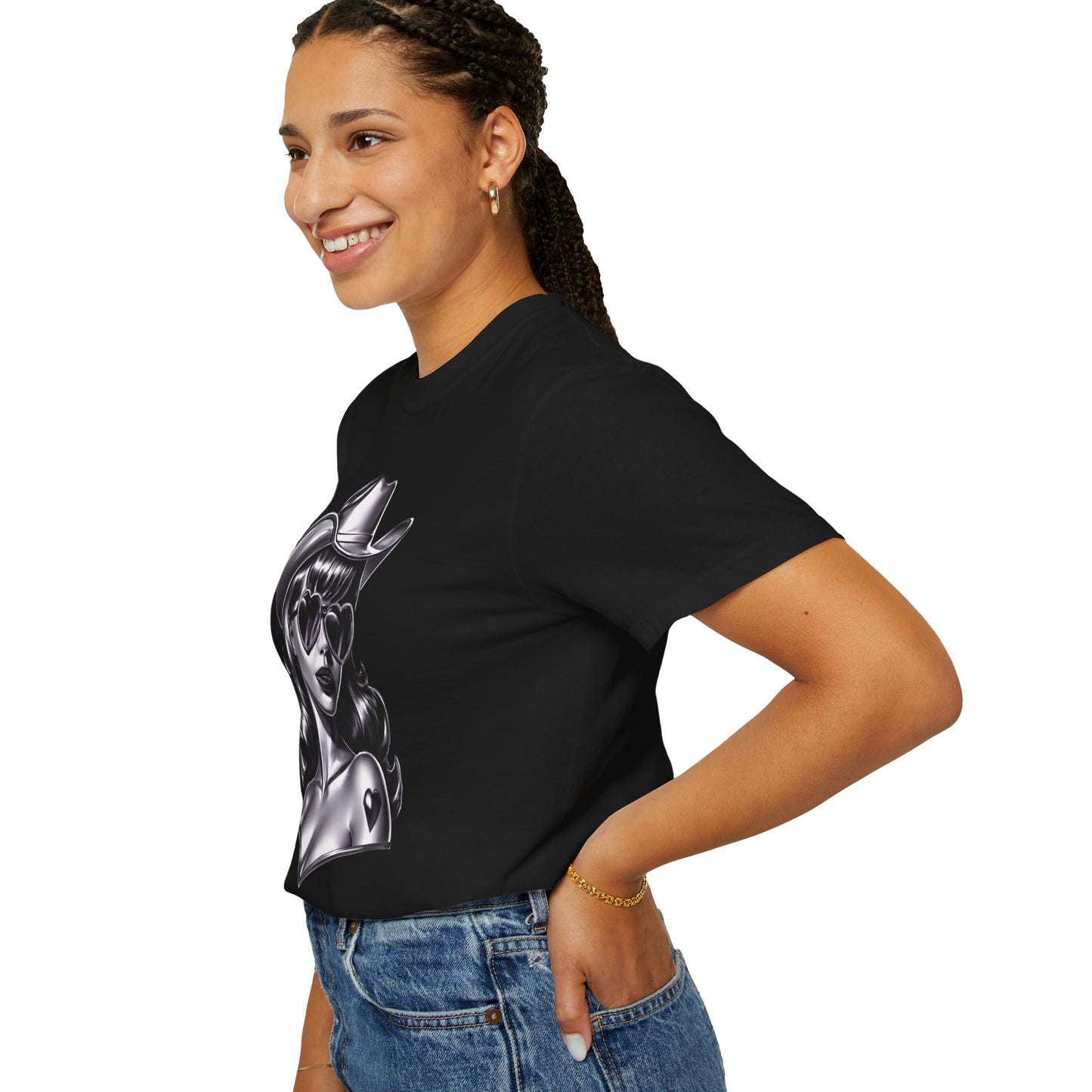 Cowgirl Pinup T-Shirt — Retro Black & White Cowgirl Graphic