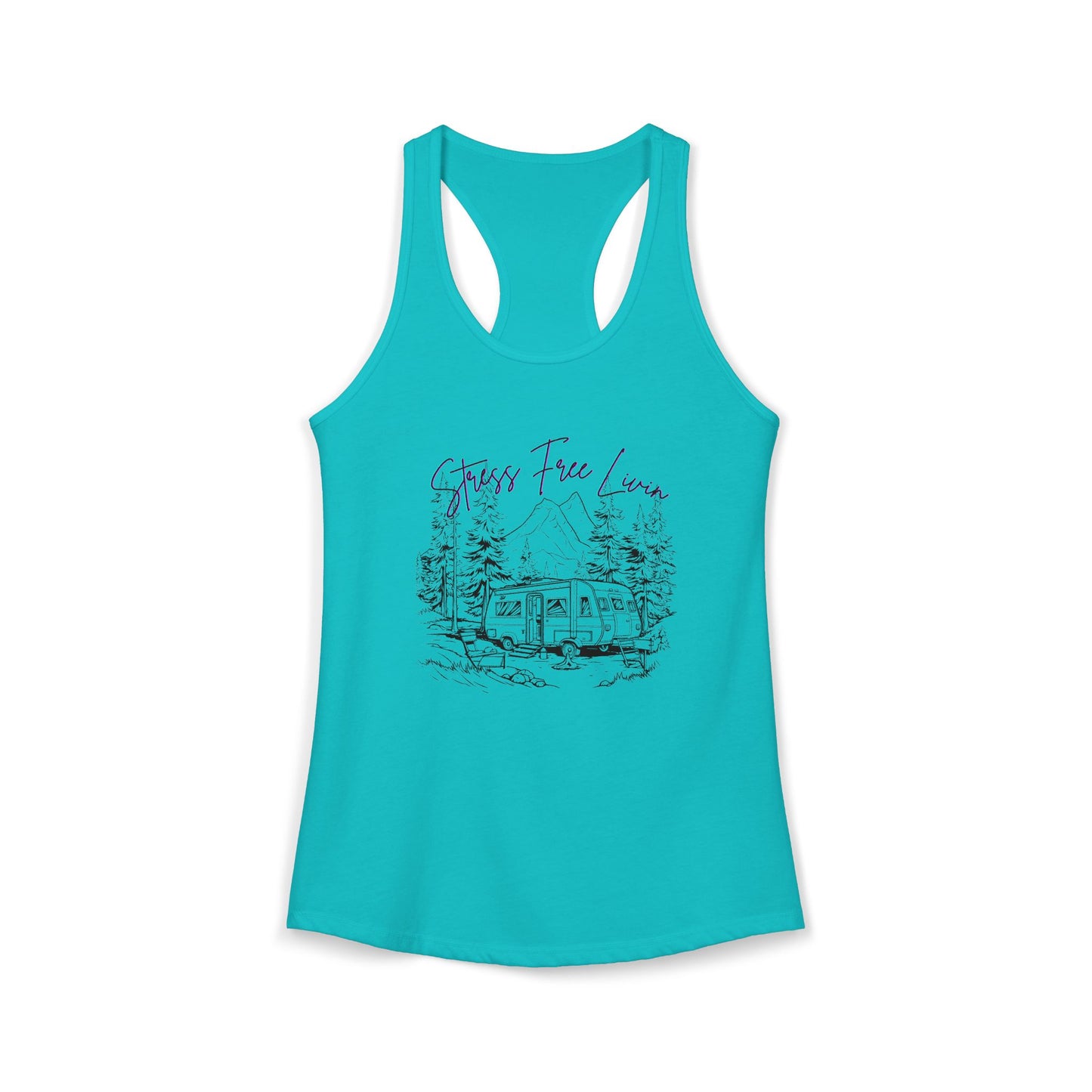 Women's Ideal Racerback Tank "Stress Free Livin" Camping
