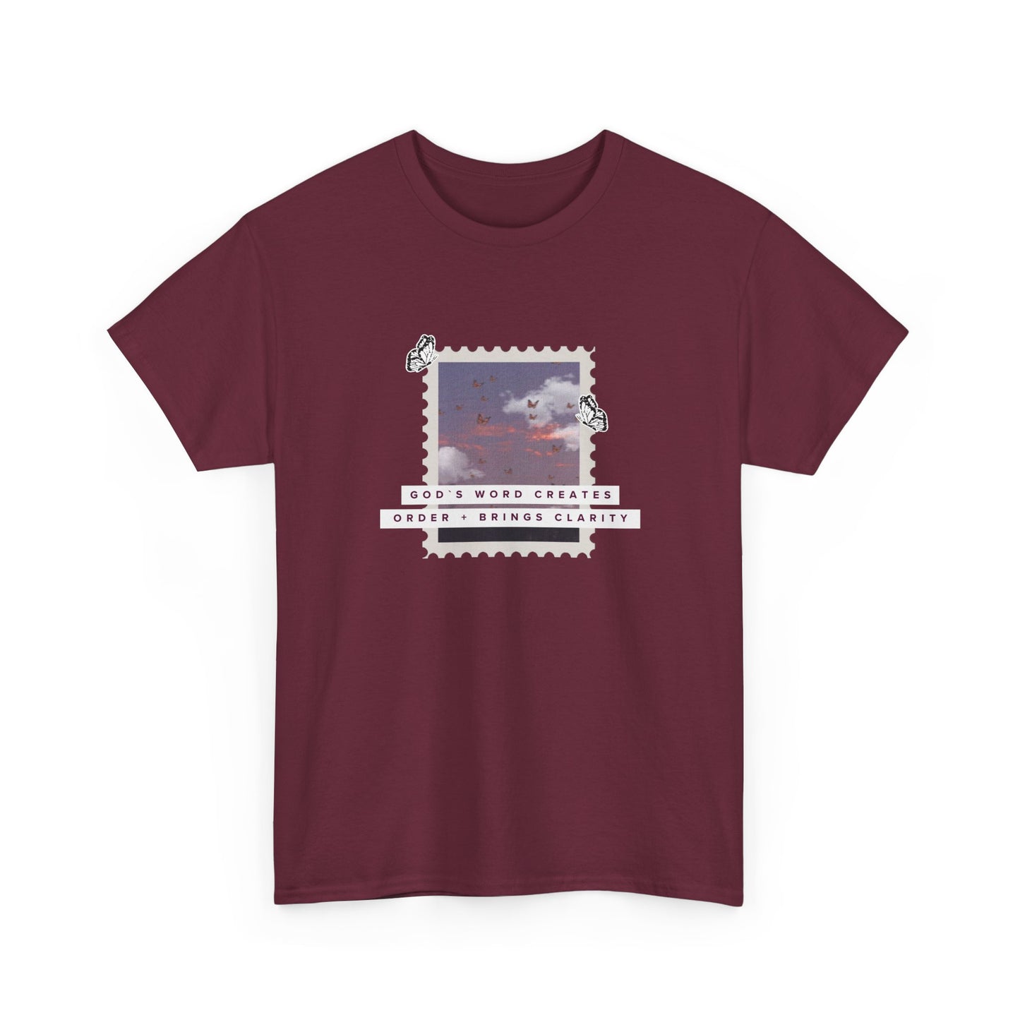 Vintage Cloud Photo Tee — "God's Word Creates, God's Works Display" Graphic T-Shirt