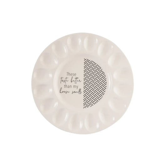 Tastes Better Egg Platter 12" Dolomite Black-White