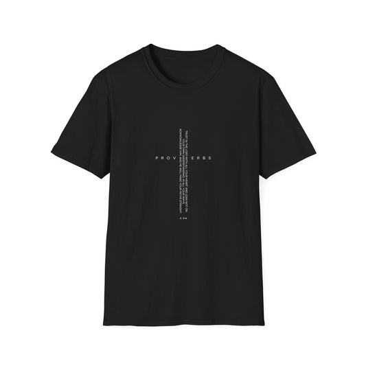 Inspirational Cross T-Shirt — 'Proverbs 3:5-6' Vertical Scripture Design