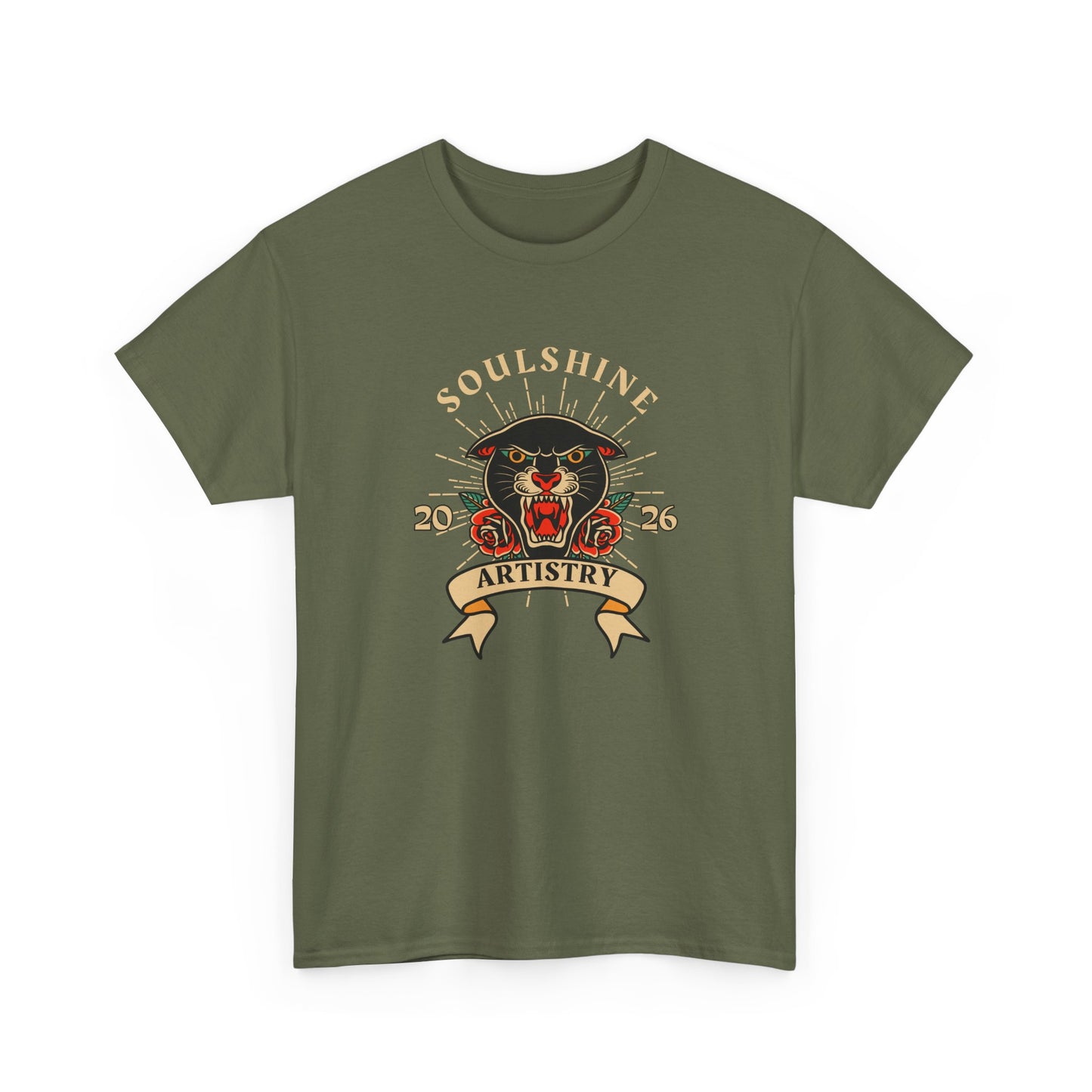 Soulshine Artistry Panther Tee — Vintage Tattoo Style "Soulshine" Graphic T-Shirt