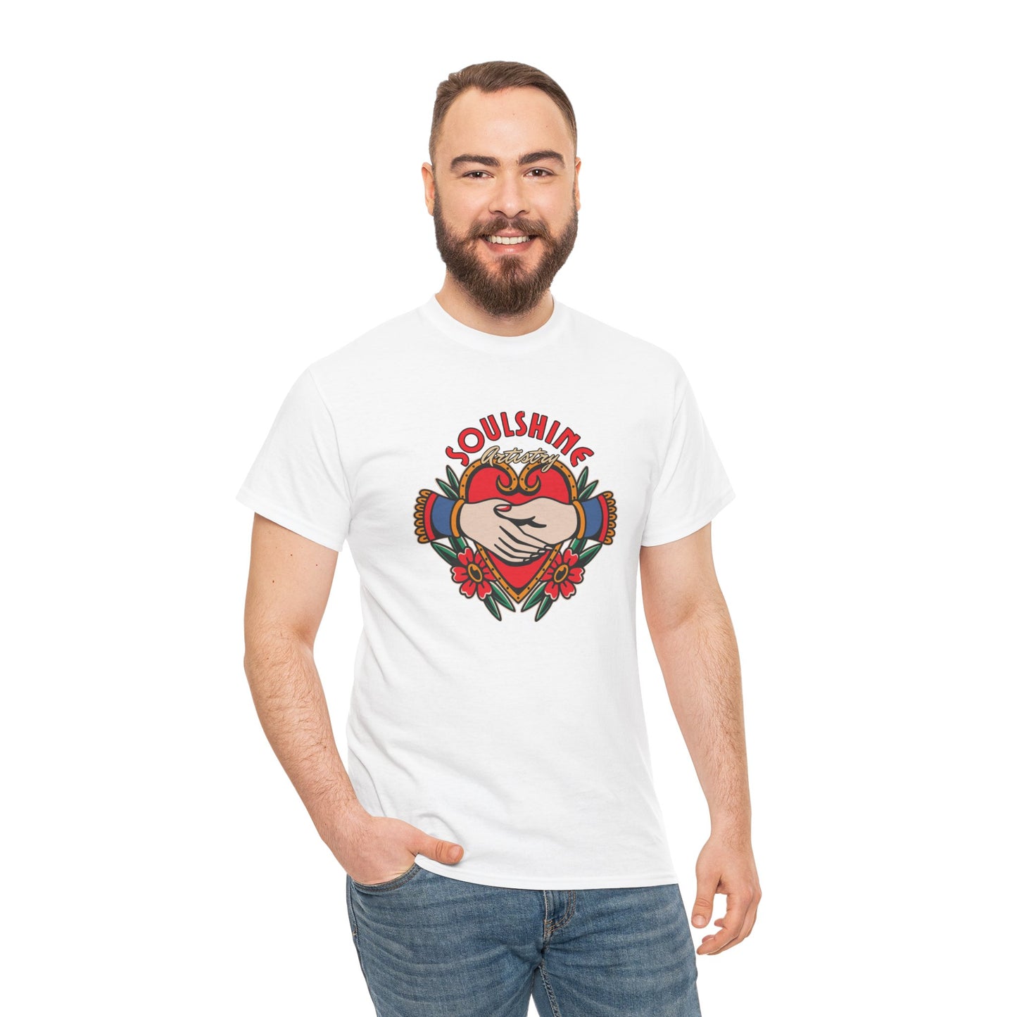 Soulshine Heart Hands T‑Shirt — Retro Floral Love Graphic Tee