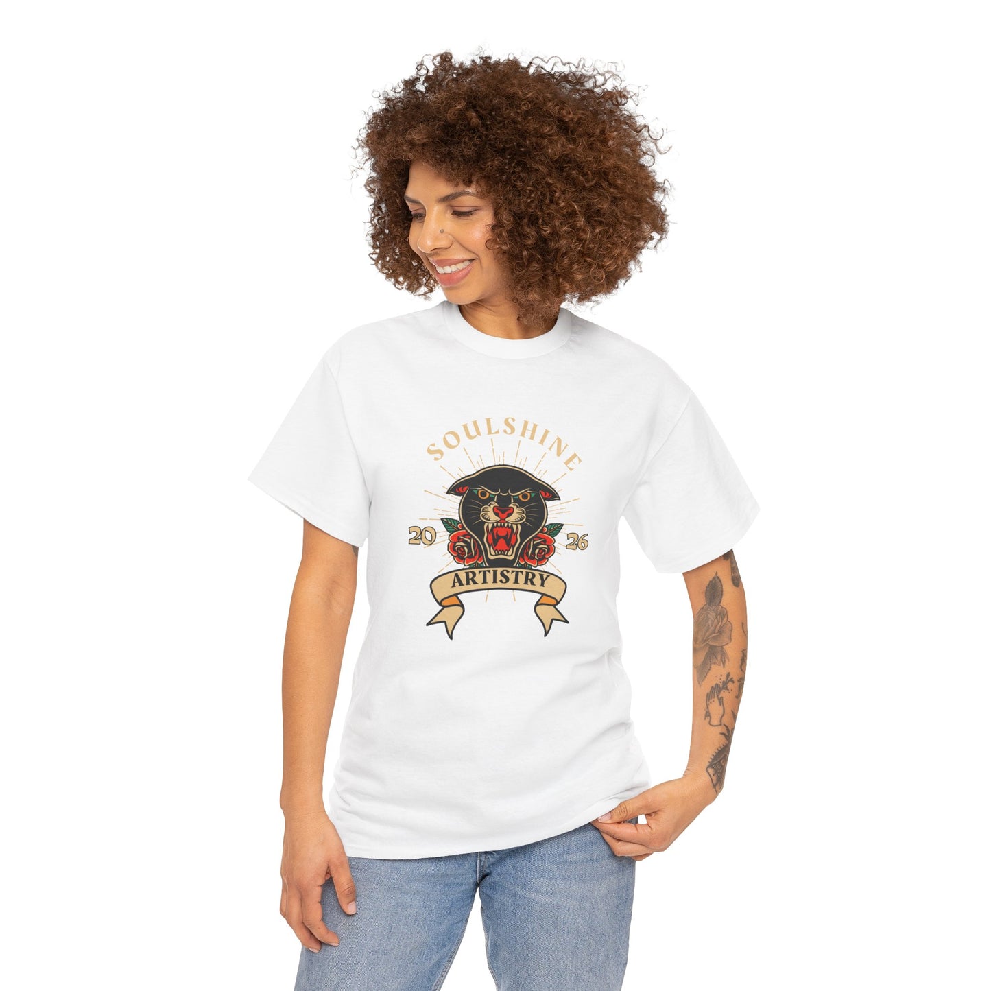 Soulshine Artistry Panther Tee — Vintage Tattoo Style "Soulshine" Graphic T-Shirt