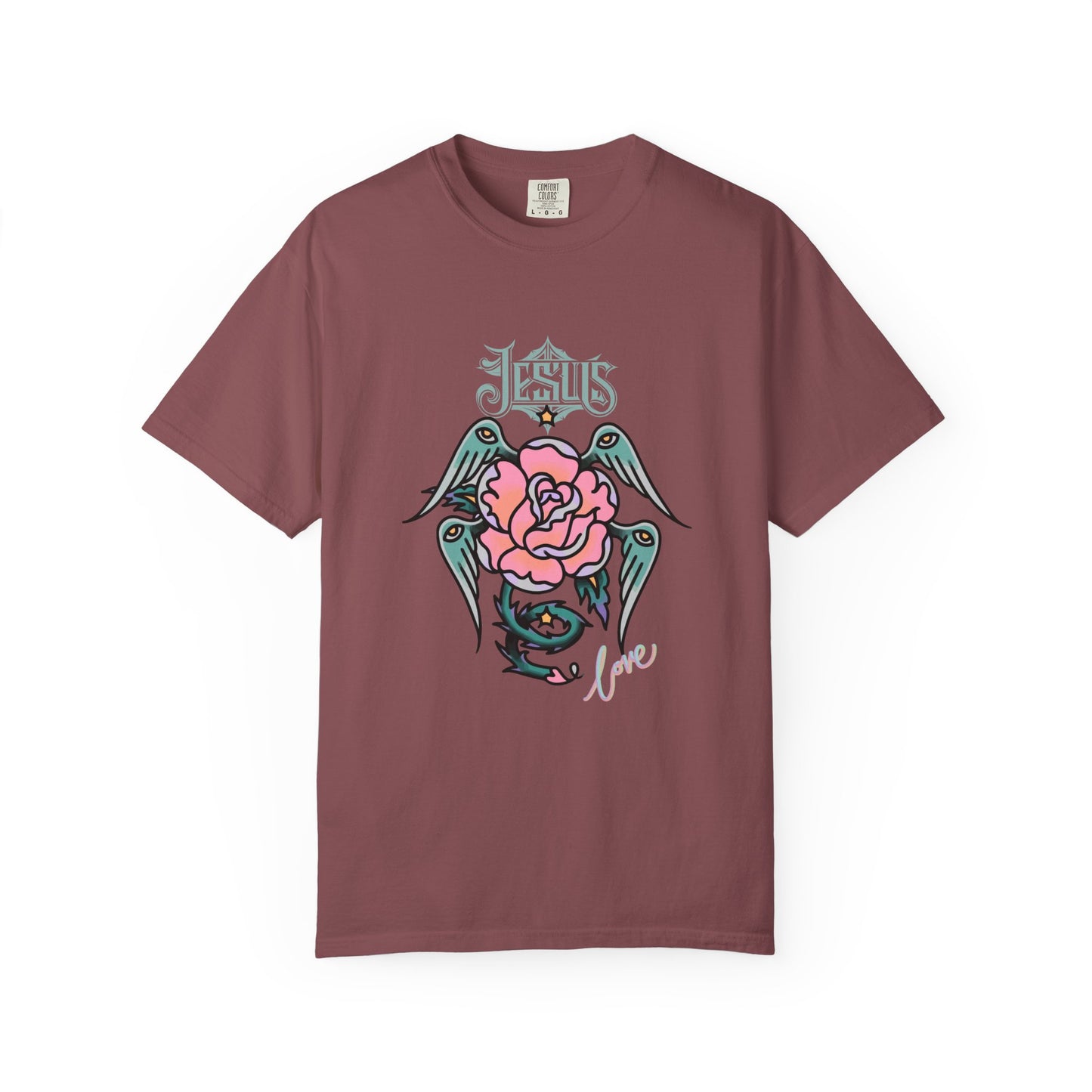 Rose & Wings Graphic T-Shirt — "Love" Vintage Tattoo Style