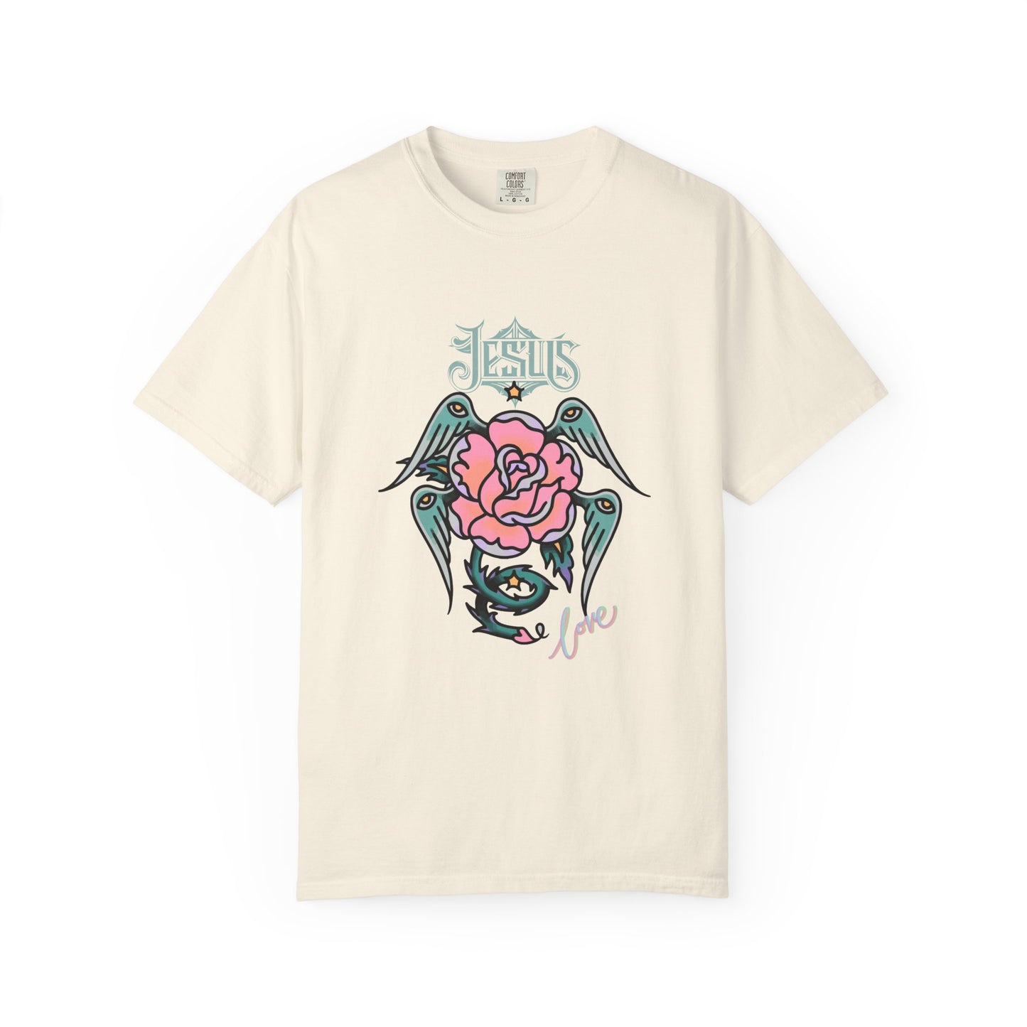 Rose & Wings Graphic T-Shirt — "Love" Vintage Tattoo Style
