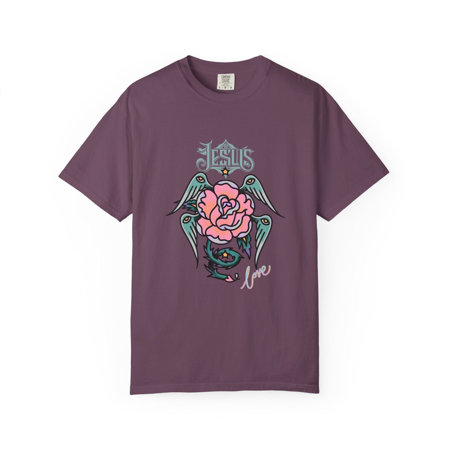 Rose & Wings Graphic T-Shirt — "Love" Vintage Tattoo Style