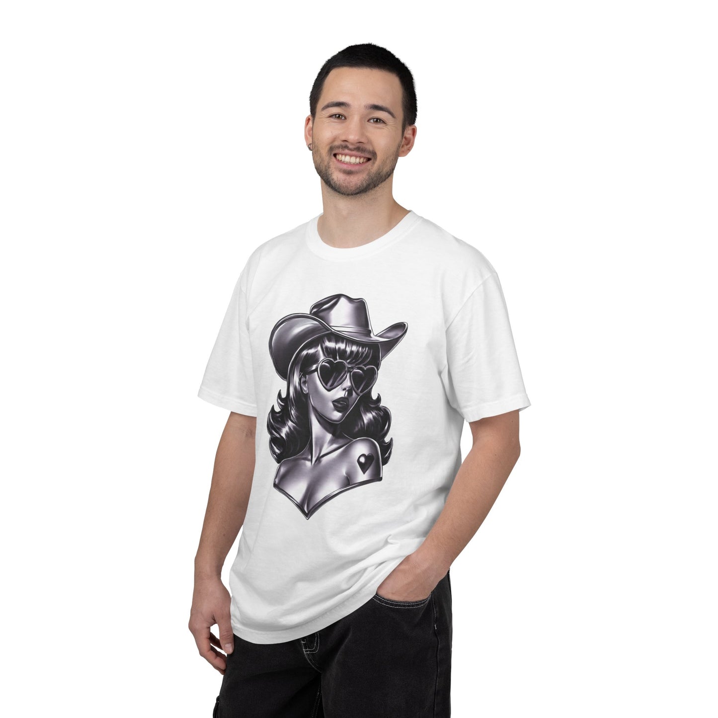 Cowgirl Pinup T-Shirt — Retro Black & White Cowgirl Graphic