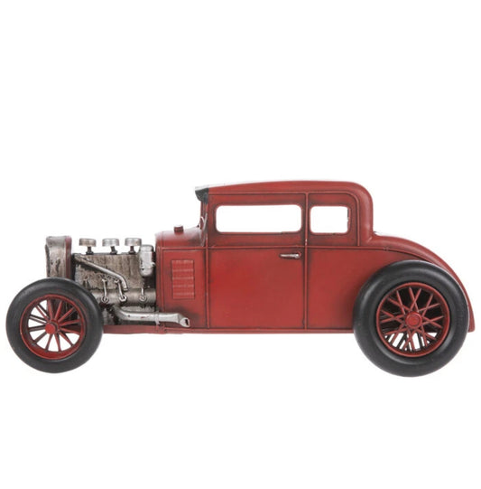 Classic Red Hot Rod Metal Wall Hanging – Retro Car Decor