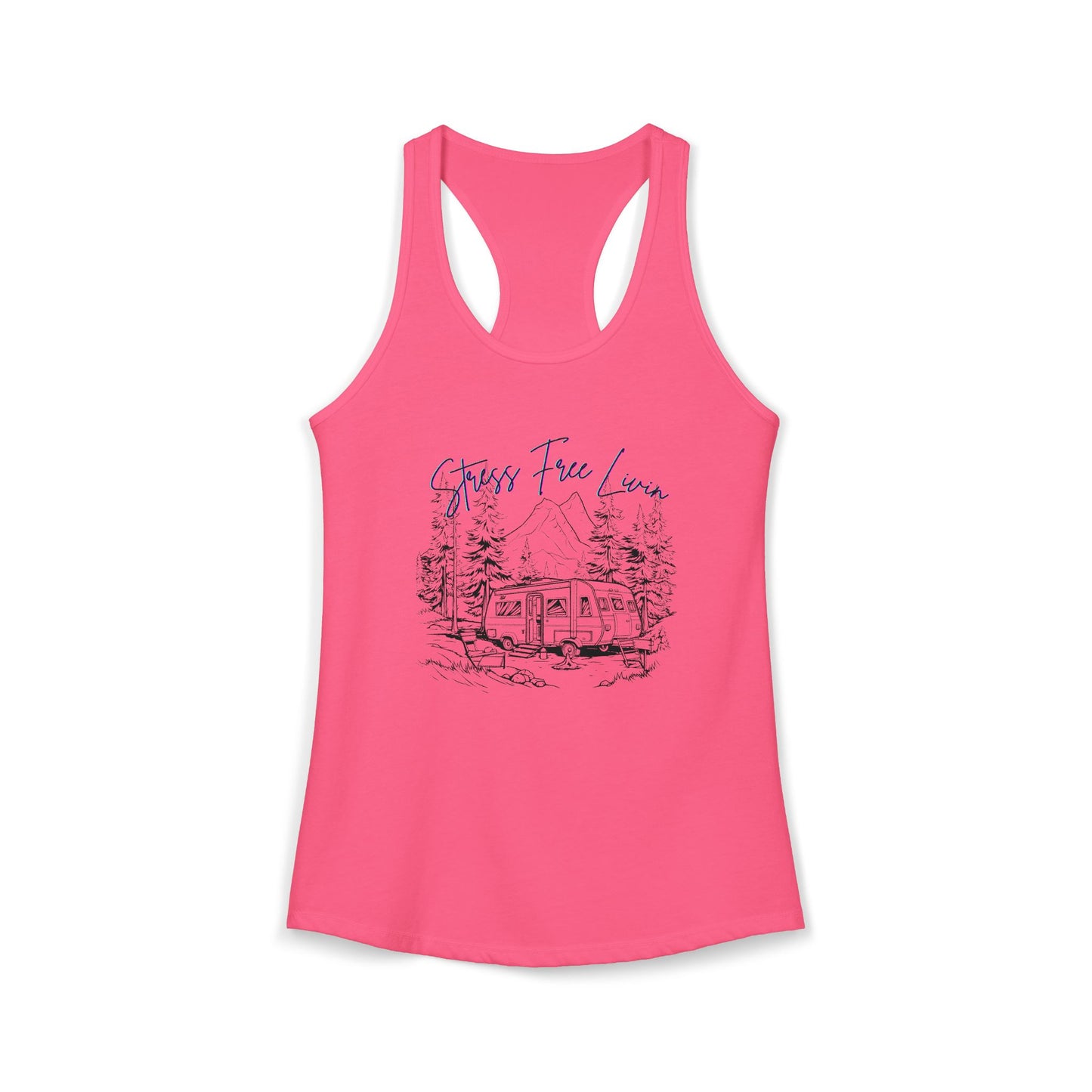 Women's Ideal Racerback Tank "Stress Free Livin" Camping