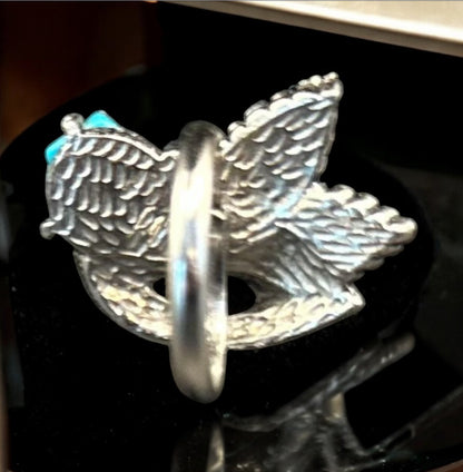 Vintage Boho Statement Ring – Sterling Silver Turquoise Nugget – Southwestern Tribal Design