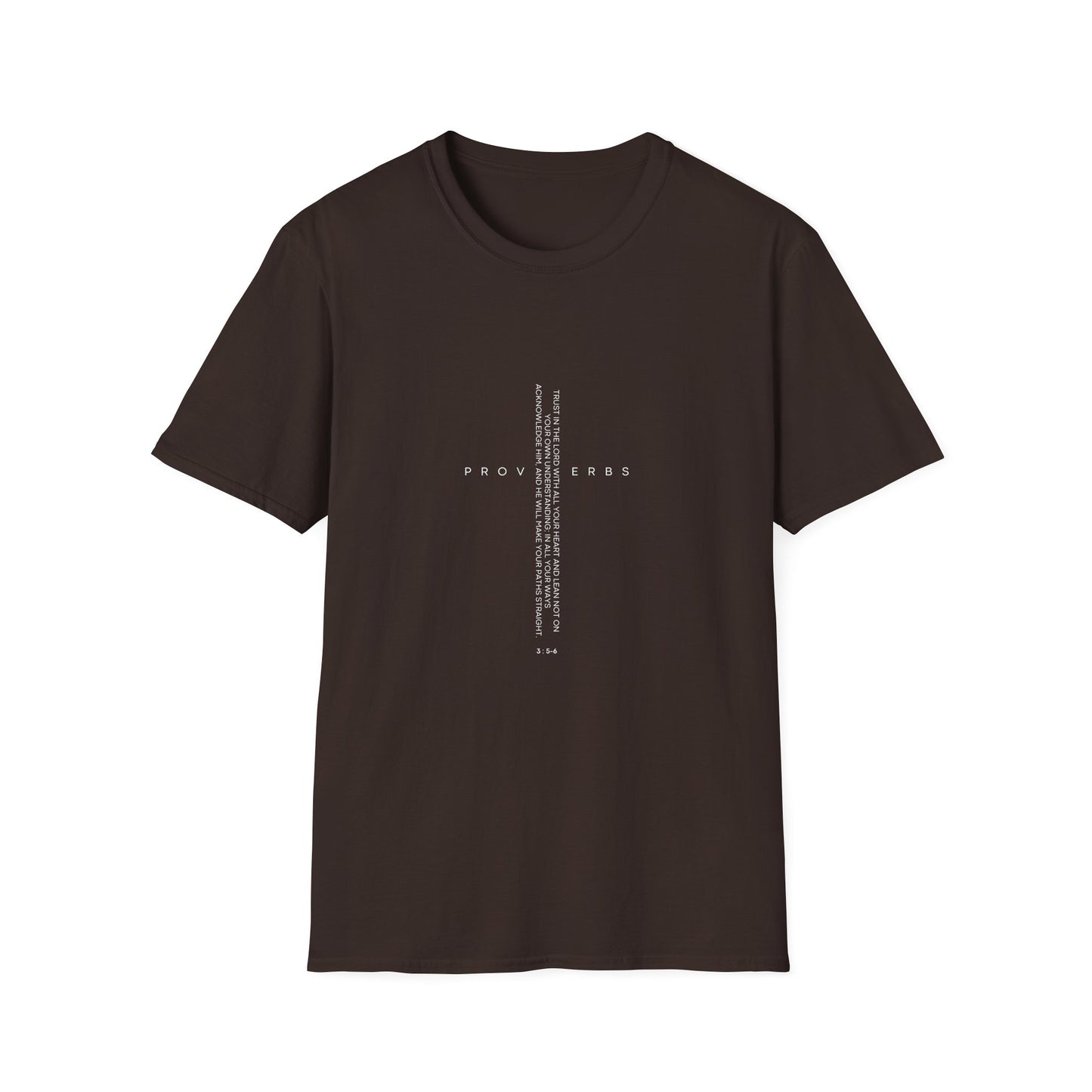 Inspirational Cross T-Shirt — 'Proverbs 3:5-6' Vertical Scripture Design