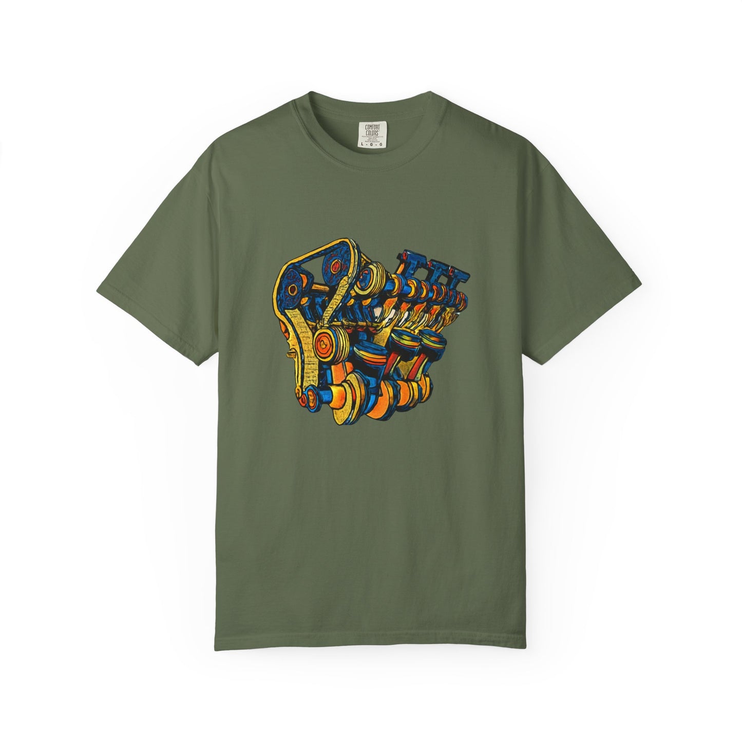 Engine V8 Illustration T-Shirt — Retro Automotive Mechanics Tee