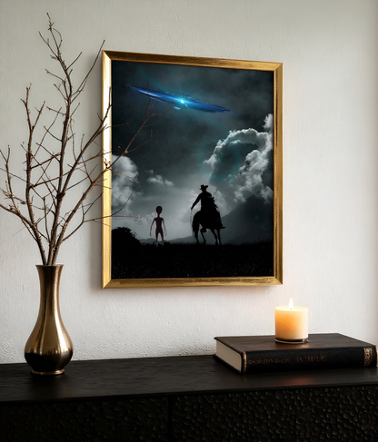 "Alien meets Cowboy" Art Print: Modern Wall Decor Dog (Digital Download)