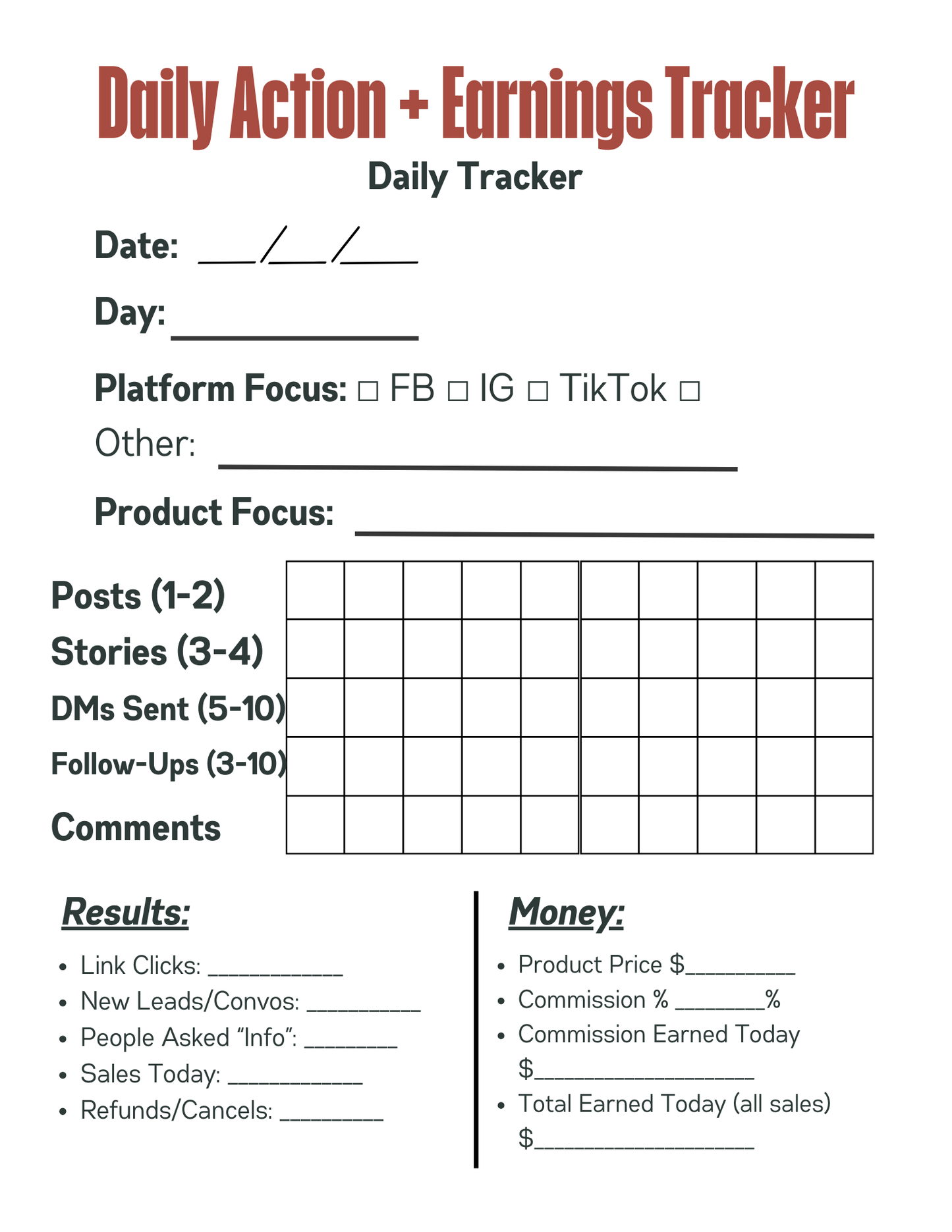 "Fast Cash Tracker + Commission Calculator" E-Workbook