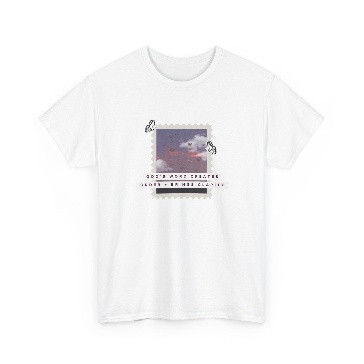 Vintage Cloud Photo Tee — "God's Word Creates, God's Works Display" Graphic T-Shirt