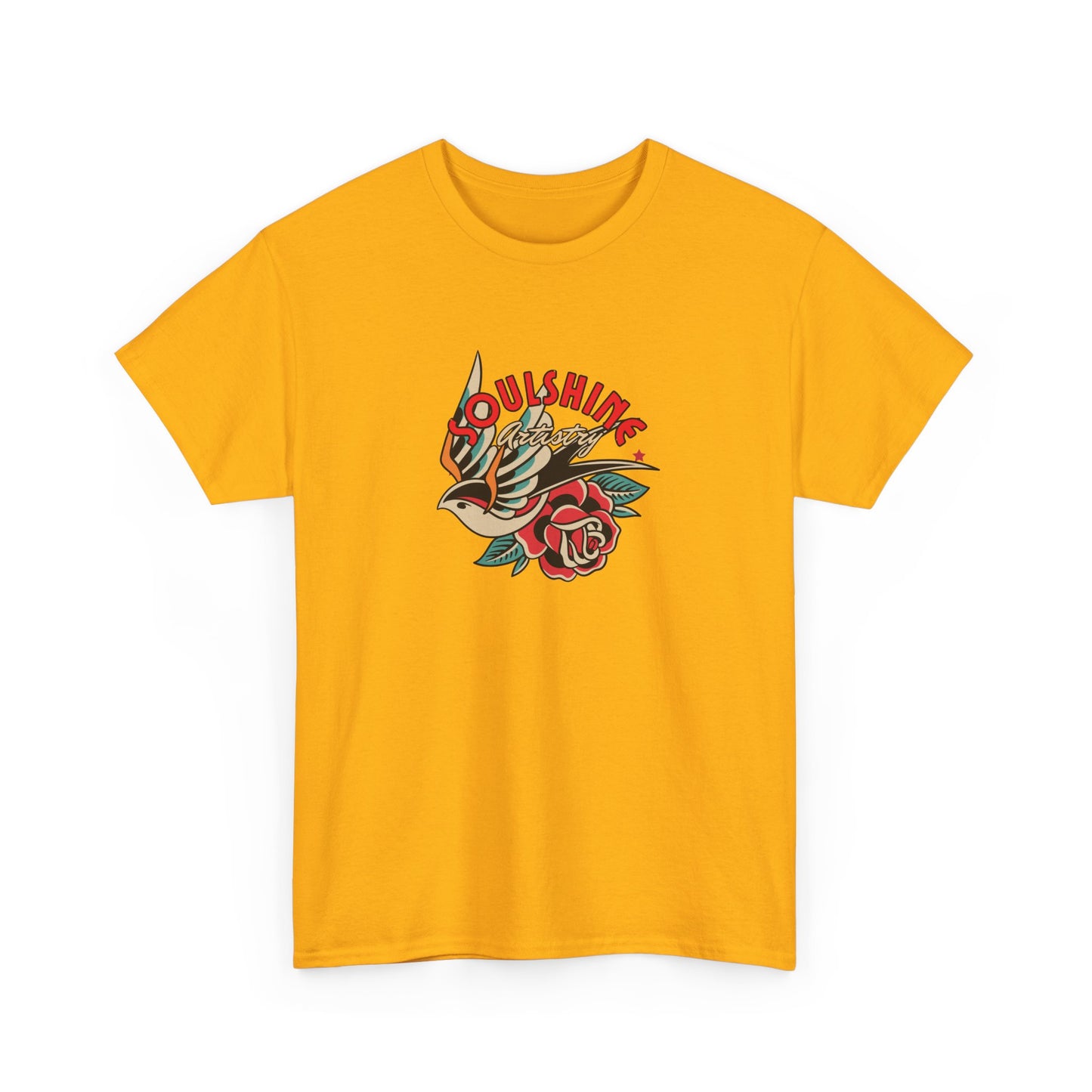 Sunshine Bird & Rose Graphic Tee - Retro Tattoo Style