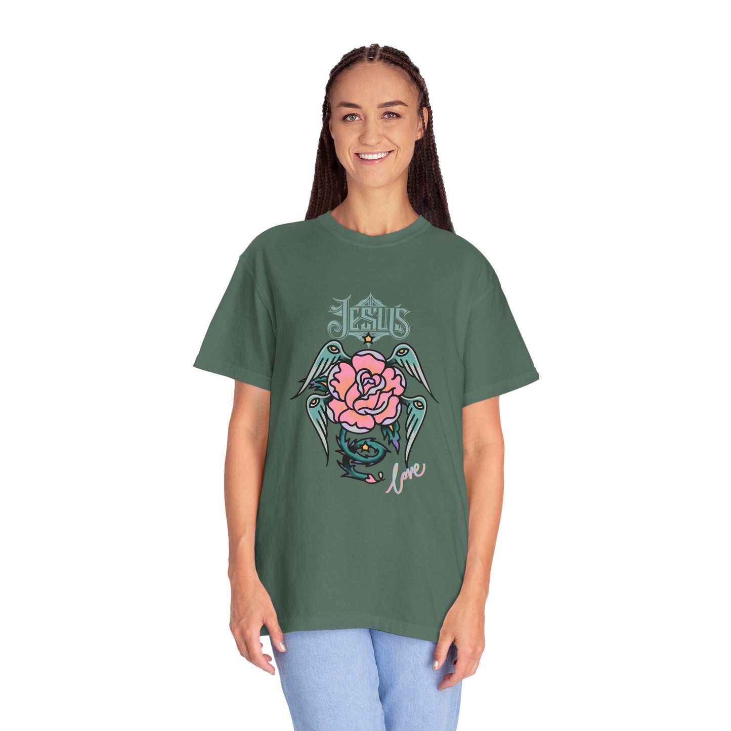 Rose & Wings Graphic T-Shirt — "Love" Vintage Tattoo Style
