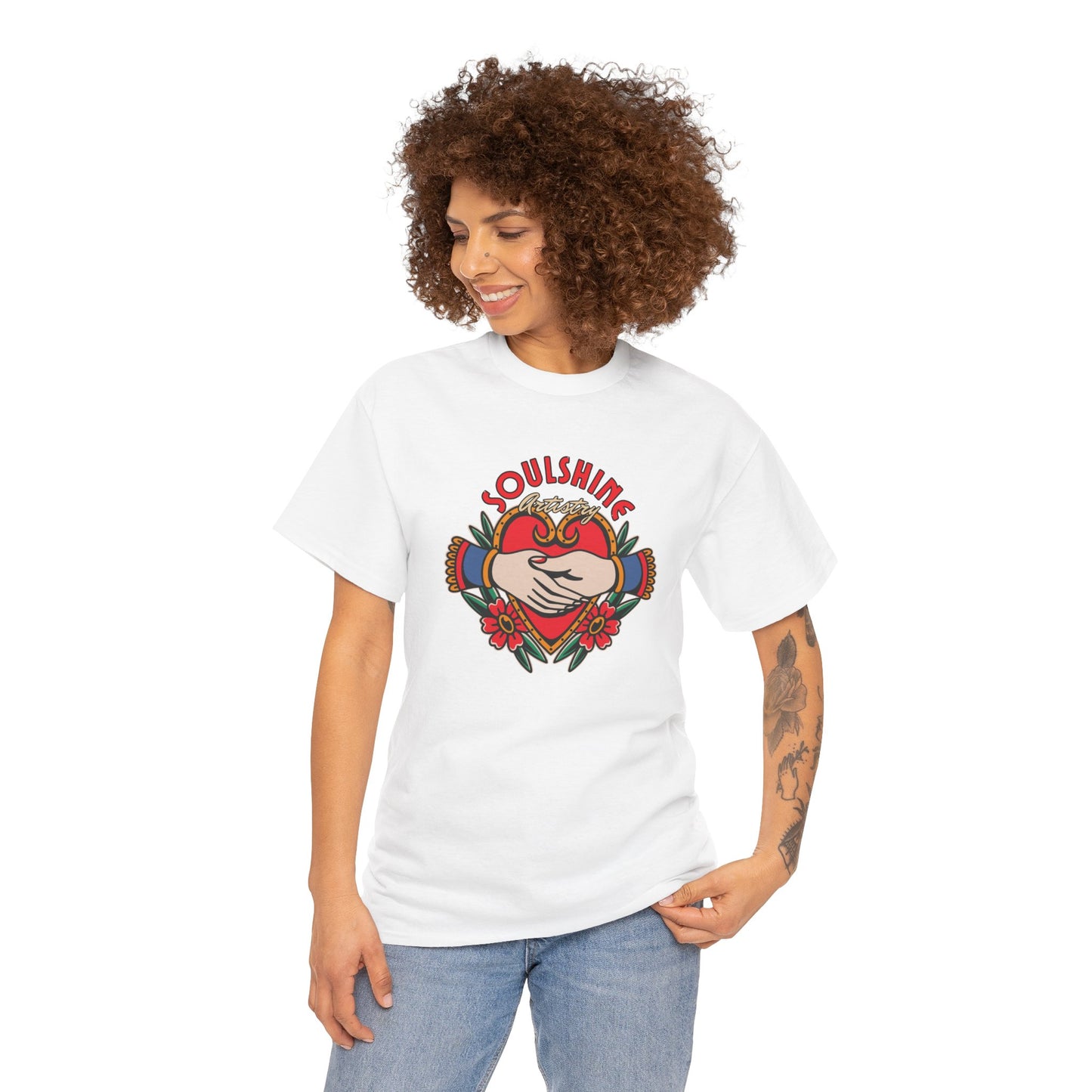 Soulshine Heart Hands T‑Shirt — Retro Floral Love Graphic Tee