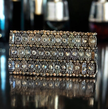 “Vintage Silver-Tone Rhinestone Wide Panel Bracelet – Philippe Audibert Style”