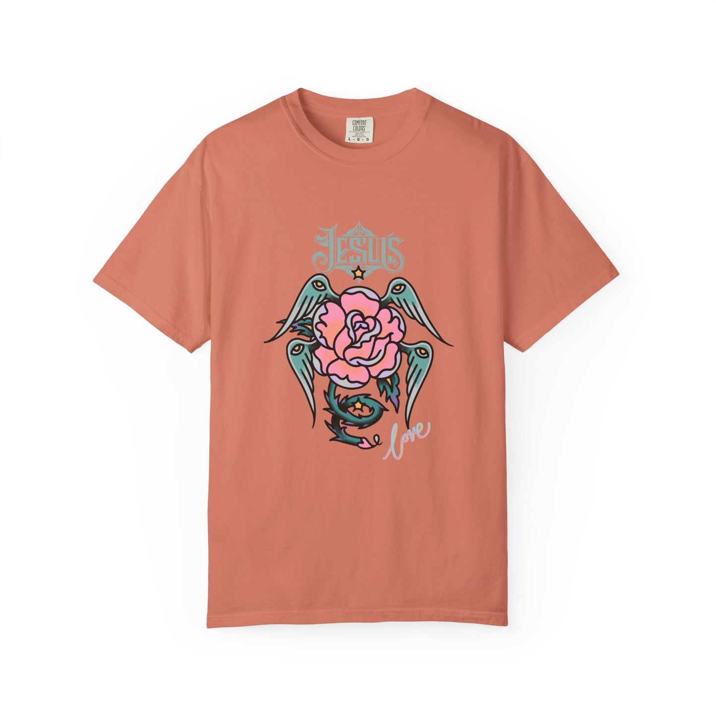 Rose & Wings Graphic T-Shirt — "Love" Vintage Tattoo Style