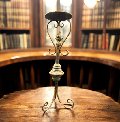 Vintage Metal Candle Holder – Heavy Scrollwork Iron Stand