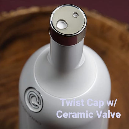 Carivino 750mL Travel Wine Flask with Two Cups, Built in Aerator, Ceramic Lined Vacuum Insulated Wine Bottle Gift (Ayoka Pearl White) Color:Metallic Akoya Pearl