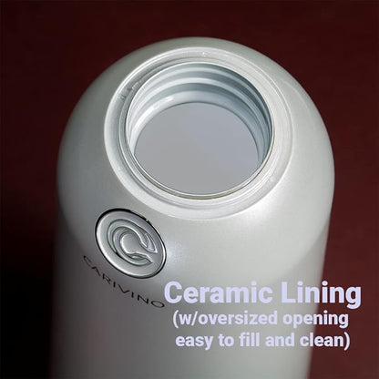 Carivino 750mL Travel Wine Flask with Two Cups, Built in Aerator, Ceramic Lined Vacuum Insulated Wine Bottle Gift (Ayoka Pearl White) Color:Metallic Akoya Pearl