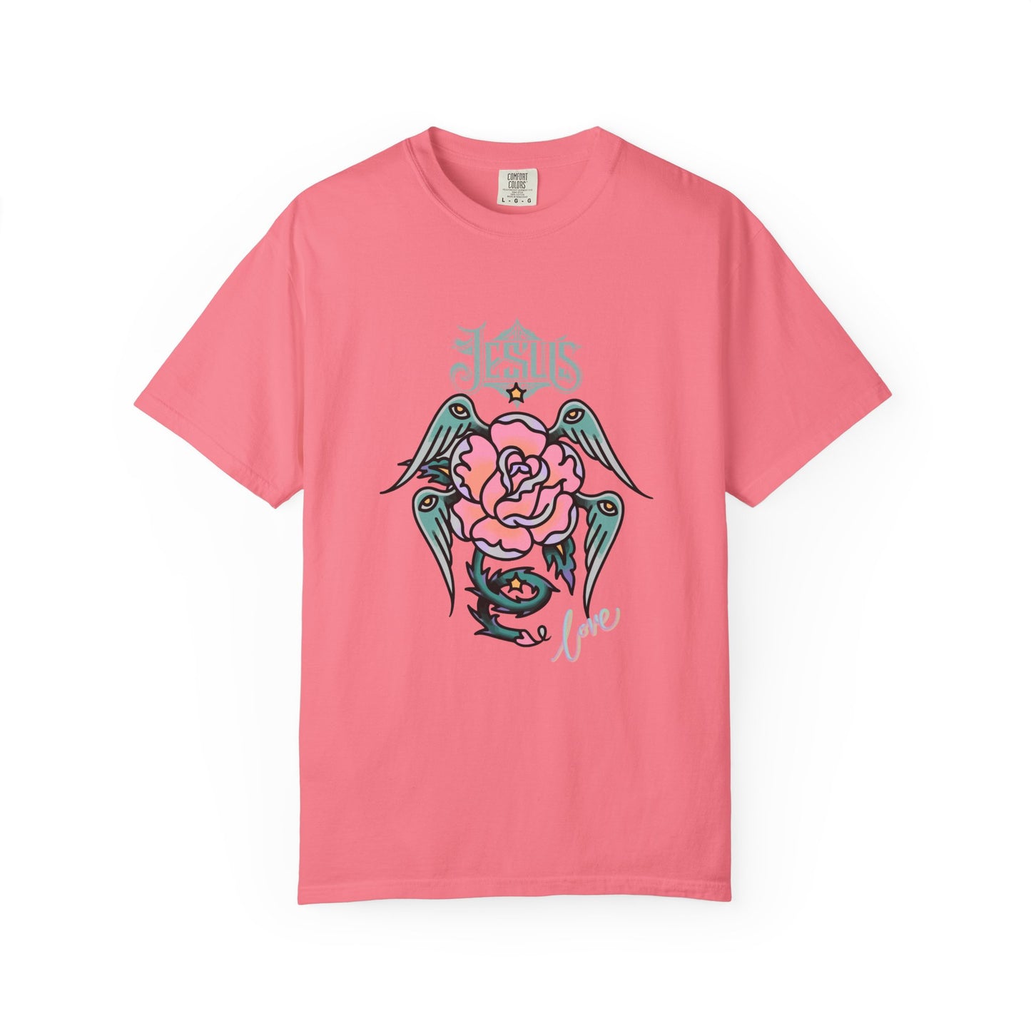 Rose & Wings Graphic T-Shirt — "Love" Vintage Tattoo Style